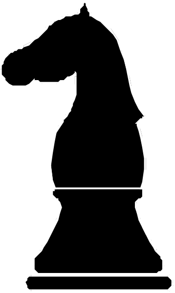 The black and white silhouette of a chess piece on top of another chess piece.