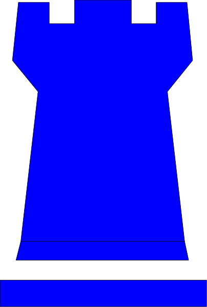 The image shows a blue castle with two towers against a gray background.