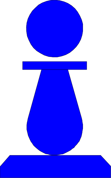 The image shows a blue silhouette of an object that resembles a person standing next to another similar figure with no head on it against a gray background.