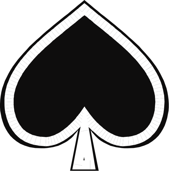 The image shows two playing cards: a black spade card with an outline of its shape on top left corner and another identical one in bottom right corner against white backgrounds.