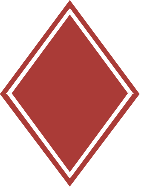 The image shows a red diamond shape with white borders inside an outline that resembles a shield design on top of it against a gray background.