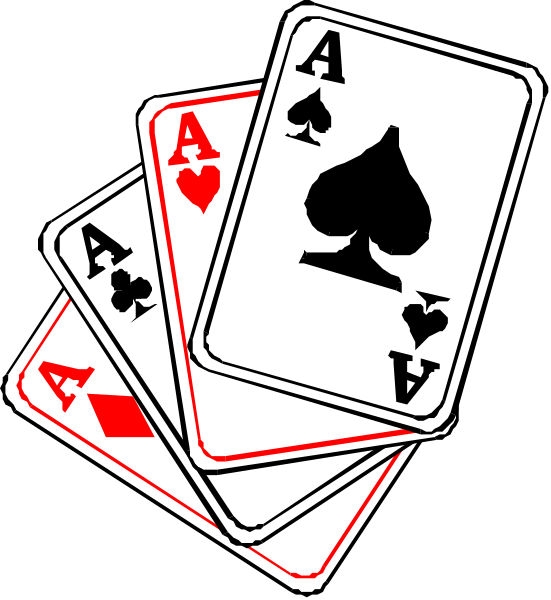 The image shows a set of four playing cards with spades on them arranged vertically against each other; there is no text present in this clip-art illustration.
