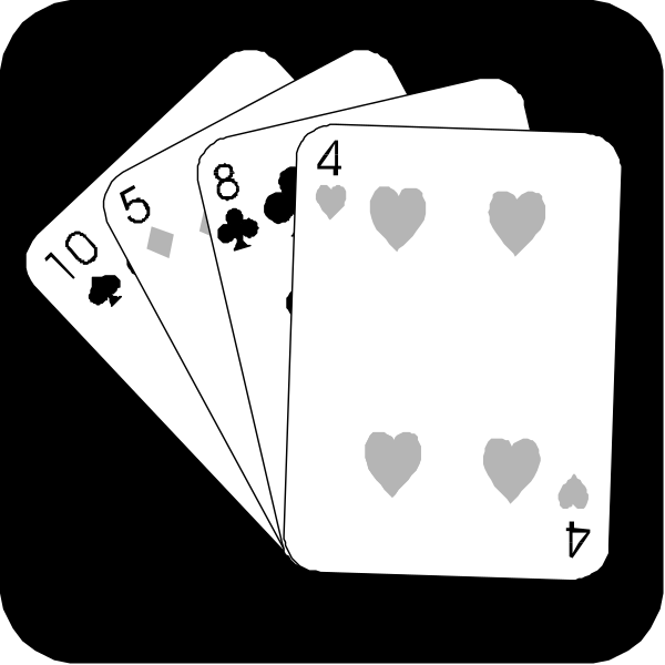 The image shows a deck of playing cards with hearts on them spread out against a black background; there is no text present in this clip-art illustration.