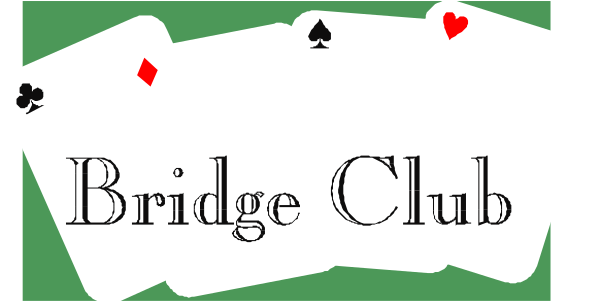 The image shows a playing card with "Bridge Club" written on it along with other cards that appear to be part of a poker hand in front of them.