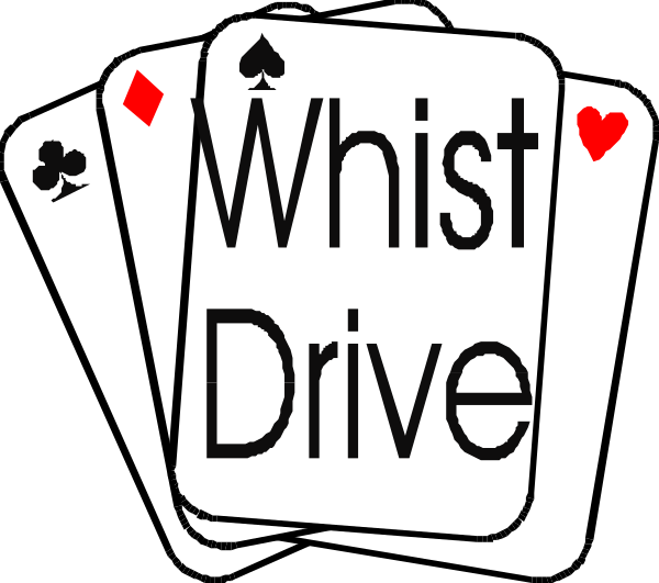 The image shows a collection of playing cards with various symbols on them such as spades, hearts, diamonds, clubs, ace through ten numbers in each suit, along with jokers labeled "whist" and one card that says "drive."