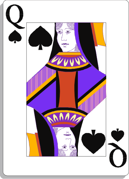 The card features a colorful illustration of an Egyptian queen on top with her headdress adorned by two snakes; below is another snake wrapped around what appears to be a staff or scepter, and atop this serpentine base sits a sphinx's head facing forward.