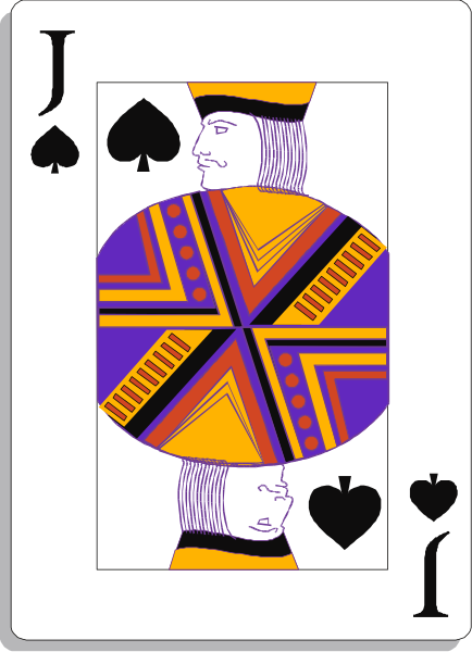 The card features a purple background with an illustration of two kings on it; each king is wearing different colored clothing: blue for one and orange-yellow striped patterned fabric for another. They both have crowns, indicating royalty status in playing cards.