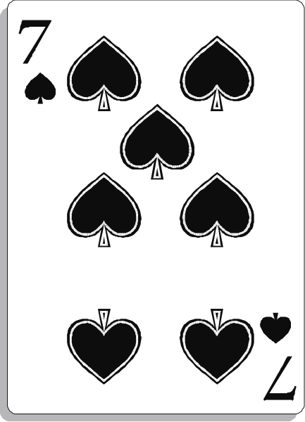 The card shows a sequence of four black spades with hearts on them arranged diagonally from top left to bottom right against a white background; each heart is outlined in red.