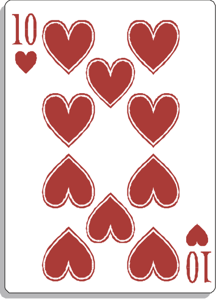 The card shows a pattern of red hearts with spades on them against a white background.