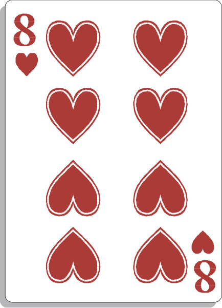 The card shows a series of playing cards with hearts on them; there's also an eight of spades visible at top right corner.