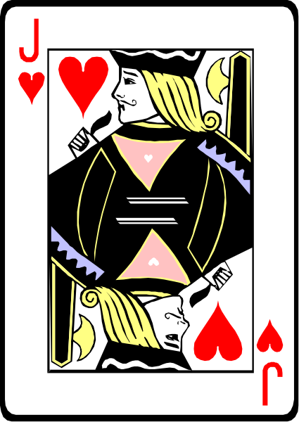 The card shows a person playing cards with an ace of spades featuring a woman's face on it; there is no text present in this image.