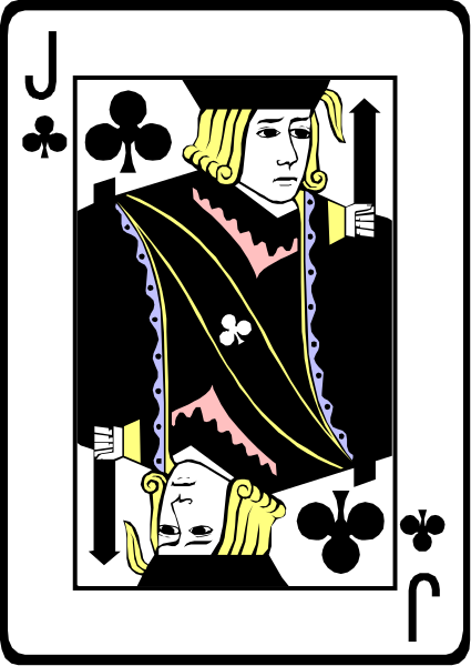 The card shows a man dressed as Napoleon Bonaparte holding playing cards with his face on them while standing next to an ace of spades that also features him in profile view.