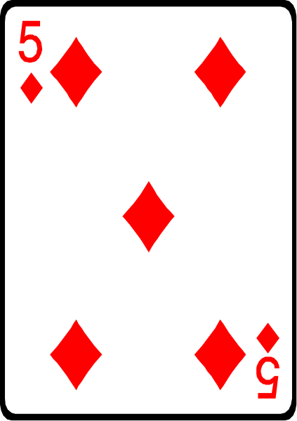 The card shows a white background with red diamonds forming four columns of three cards each on top half; below them is black text reading "5 6" in large font size at bottom center. There's no visible setting, people, animals, actions or additional objects besides this playing card design. It appears to be an illustration rather than a photographic image. The style suggests it could represent the Ace of Spades from a deck of cards with its traditional diamond pattern and numbering on each column.