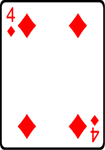The card shows a white background with four red diamonds arranged diagonally from top left to bottom right corners of the playing card frame.
