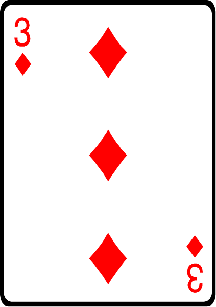 The card shows a sequence of four diamonds with numbers 3 through 6 on them against a white background within an outline that resembles playing cards. There is no text present in this image to provide additional context about setting, objects, people, animals or actions beyond what has been described above. This description focuses solely on the content visible and does not include any assumptions based on style or color information which are subjective interpretations of an artwork's characteristics rather than its actual contents.