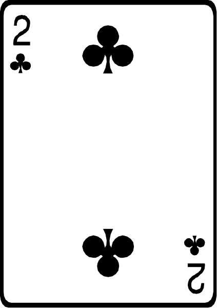 The card shows a white spade with black markings indicating it's an ace of clubs from a deck of playing cards.