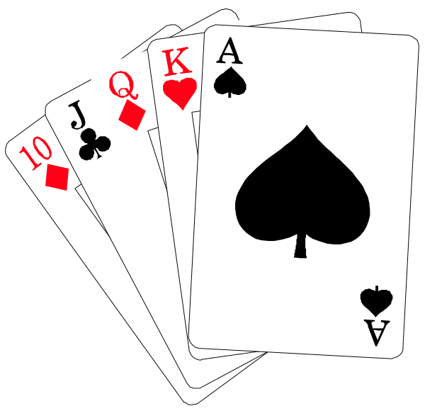 The image shows a set of four playing cards: an ace with spades on it; another card that is partially visible but appears to be from hearts due to its shape at one end; two more aces, both showing clubs and diamonds respectively.