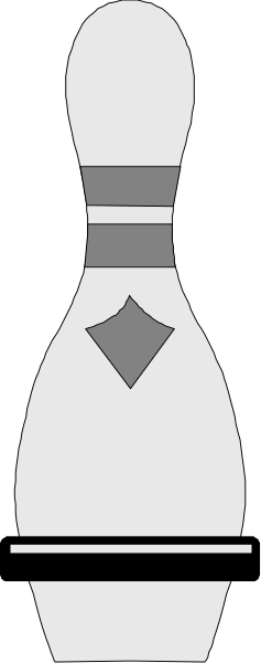 The image shows a bowling pin with two pins on top of it against a black background.