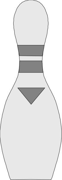 The image shows a bowling pin with an arrow pointing to it from behind another object that is partially obscured by its shadow on a gray background.