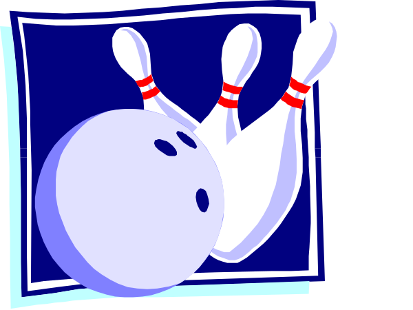 The image shows a cartoon of two bowling pins with eyes on them inside what appears to be an arcade game machine, one pin is in motion as if being thrown by another unseen force while the other stands still and looks surprised; there's no background detail provided.
