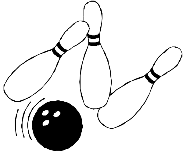 The black and white silhouette of a bowling pins with three sketched penguin feet on them in front of two actual penguin feet at bottom right corner.