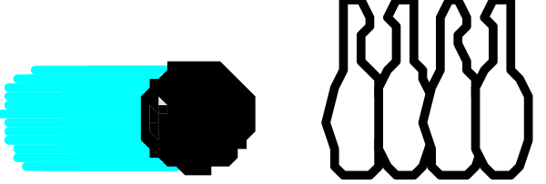 The image shows a pixelated representation of an object with multiple segments connected by lines against a gray background; there is no text present in this clip-art illustration.