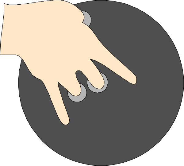 The image shows a hand pointing at an object with three fingers while another finger is touching it from above; there's no text present in this clip-art illustration.