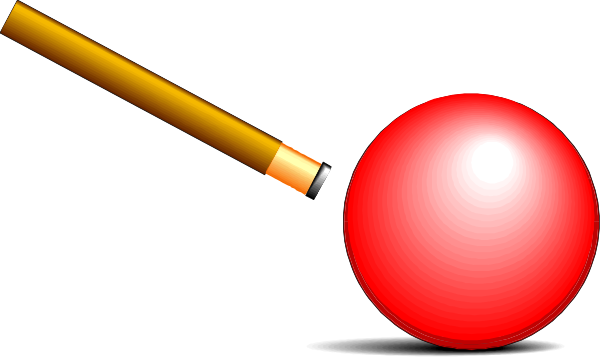 The image shows a red ball with two pencils on either side of it against a white background.