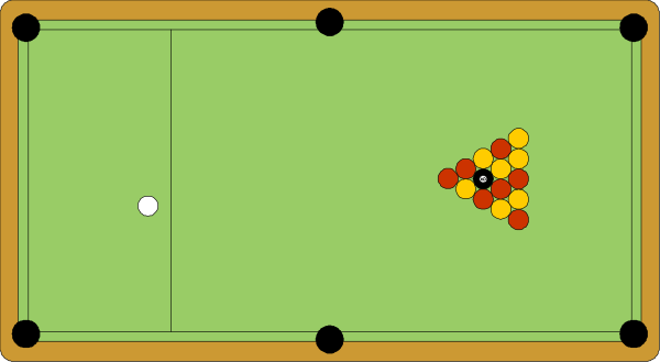 The image shows a pool table with balls on it inside an indoor room.