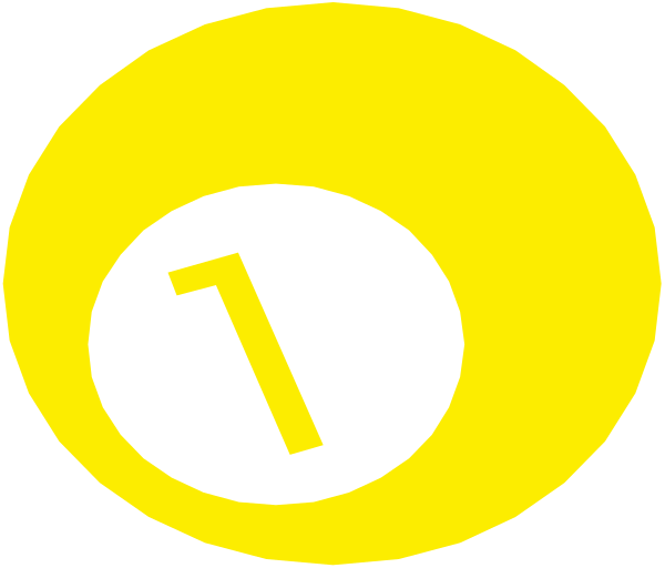 The image shows a yellow number "1" inside an oval with two black dots on either side of it against a white background at the top left corner; below this is another smaller circle containing three more circles, each also in shades of gray and orange, forming what appears to be a stylized representation of a clock or target.