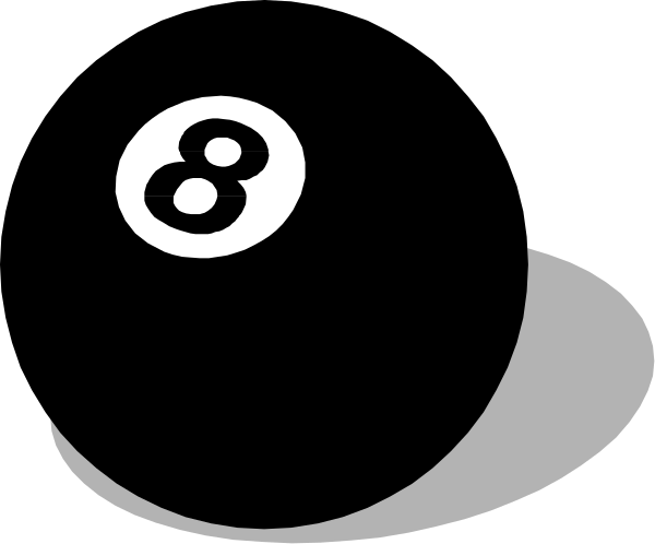 The image shows a black eight ball with white numbering on it against an indistinct background that appears to be dark grey in color.