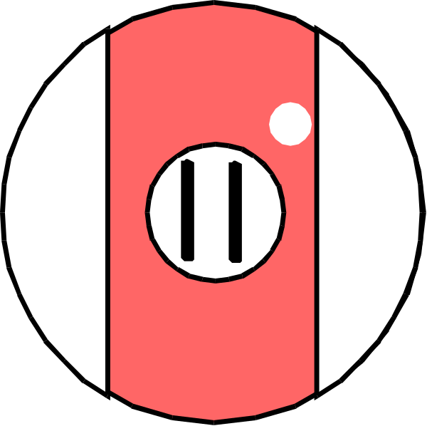 The image shows a red button with two white dots on it placed next to an icon of what appears to be a doorbell in black and white tones against a dark background.