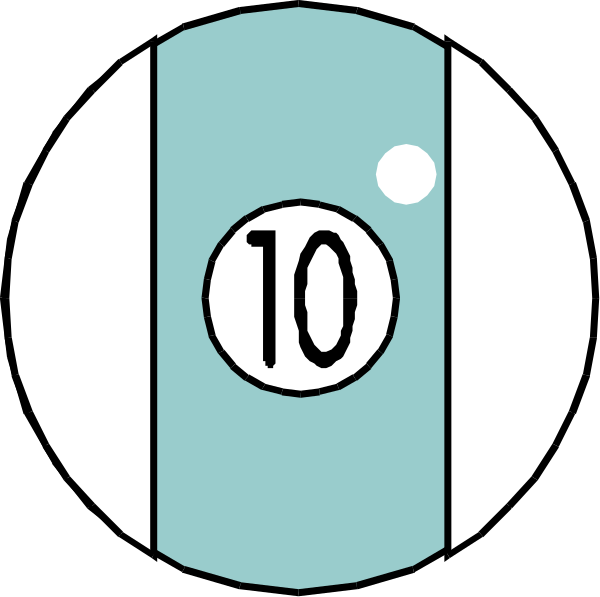 The image shows a stylized illustration of two pool balls with numbers 10 on them against a blue background inside what appears to be an empty billiards pocket. There is also another ball in motion, suggesting recent action has taken place during gameplay. This style suggests it could be used for educational purposes or as part of a larger graphic design related to the sport of pool. The image does not contain any text and focuses solely on these elements within its frame.