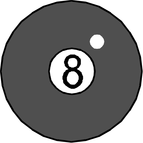 The image shows a black pool ball with white number eight on it inside of another larger circle that has two smaller circles within its boundary; one is labeled "8" in bold letters atop an elliptical shape, and there's also text reading "POOL BALL." This appears to be part of the game setup for a billiards table. The image style suggests it might have been created using clip art or digital graphics with simple shapes and colors. There are no people, animals, actions, or other objects in this particular view; only pool balls within their respective circles can