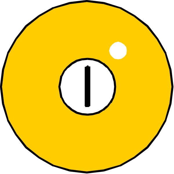 The image shows two yellow circles with a white dot inside each circle on top of them, placed against a black background.