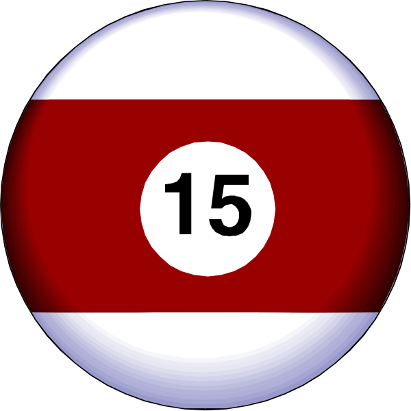 The image shows two pool balls with numbers on them: a red ball marked "15" and another white billiard ball in front of it that is partially obscured by the first one.