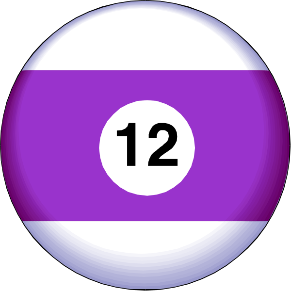 The image shows two pool balls with numbers on them: a purple ball labeled "12" is next to another white-striped blue ball marked as number 7. They appear in front of each other, suggesting an impending shot during a game of billiards or snooker. There are no people, animals, actions, or setting visible within the image itself; it focuses solely on these two balls and their numbers. The background is not detailed enough to provide additional information about location or context beyond what has been described above.