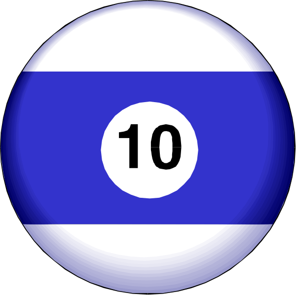 The image shows two pool balls with a number "10" on them against a black background.