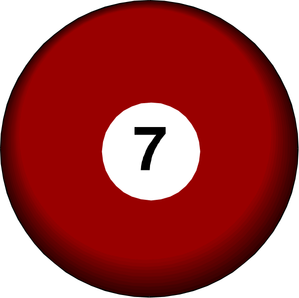 The image shows a closeup of two pool balls with numbers 7 on them against a red background that resembles billiard table pockets. There is no text present in this clip-art image. It's just an artistic representation and not meant to be realistic or detailed, so there are no objects, people, animals, actions, or setting described here as it would require more context than what the image provides.