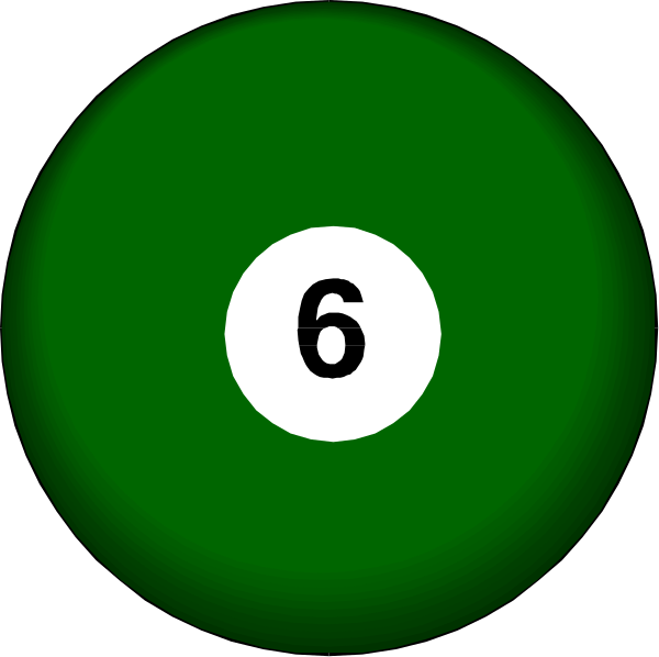 The image shows a pool ball with number six on it surrounded by two other balls that have numbers 5 and 6 in white text against green backgrounds. There is no action taking place; this appears to be an illustration of billiard equipment rather than depicting any real-life scenario or setting. No people, animals, actions are present here as the focus is on pool balls with their respective numbers displayed prominently for identification purposes within a game context.