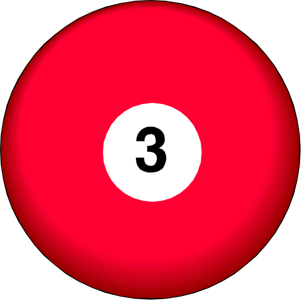 The image shows a closeup of two pool balls with numbers on them: 3 is red and 0 is white against a black background. There's no other content in this clip-art picture. It appears to be an illustration rather than a photograph, given its simplicity and the lack of detail that would suggest it was taken from real life. The setting or action depicted here isn't clear as there are only two balls shown without any context for their placement on a pool table or in relation to other elements typically found during gameplay like cues or pockets.