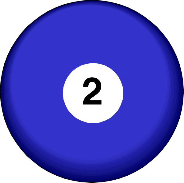 The image shows a blue pool ball with two white number 2s on it against a black background. There is no other content in this clip-art picture. It's just one billiard ball, and there isn't any action taking place or setting depicted here. This description focuses solely on the objects present: a single blue pool ball marked with two white number 2s. The image does not contain people, animals, actions, or additional settings beyond this simple composition of balls against black background. It is purely an illustration and doesn't depict any real-world