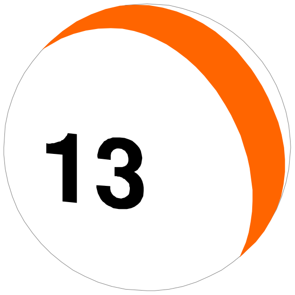 The image shows a lottery ticket with numbers on it displayed against an orange background; there is also another similar-looking numbered ball in front of which appears to be a smaller circle that could represent money or points, and above this setup floats what looks like a small white cloud or bubble containing the text "13" inside.