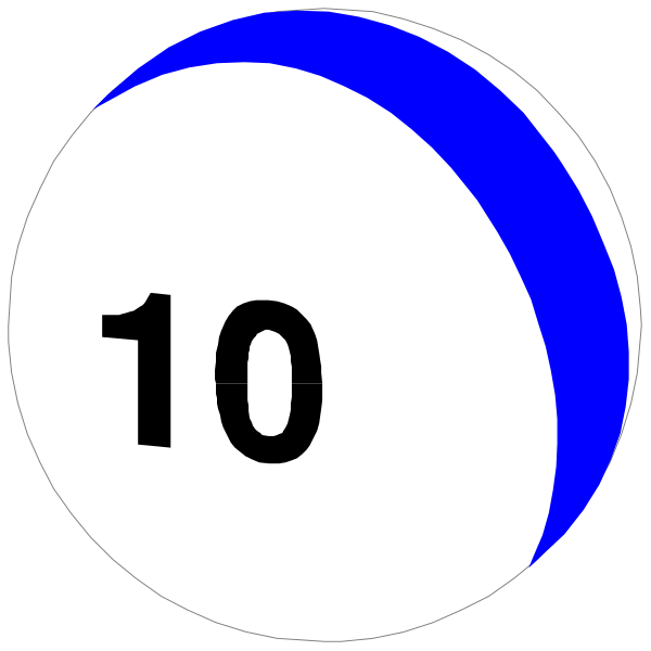 The image shows a closeup of three pool balls with numbers on them: 10 is blue, 9 is white, and 8 is red; these balls appear to be in motion against a dark background that suggests an indoor setting like a billiards room or bar. There are no people or animals visible within the frame provided by this clip-art image. The focus of the photo seems to emphasize the numbered pool ball as it moves, with slight blurring around its edges indicating speed and motion in play.