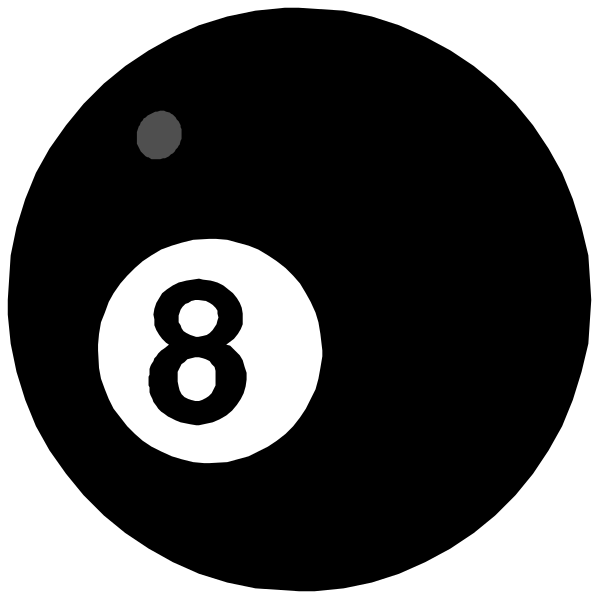 The black number eight on a white background with two dots above it to represent eyes.