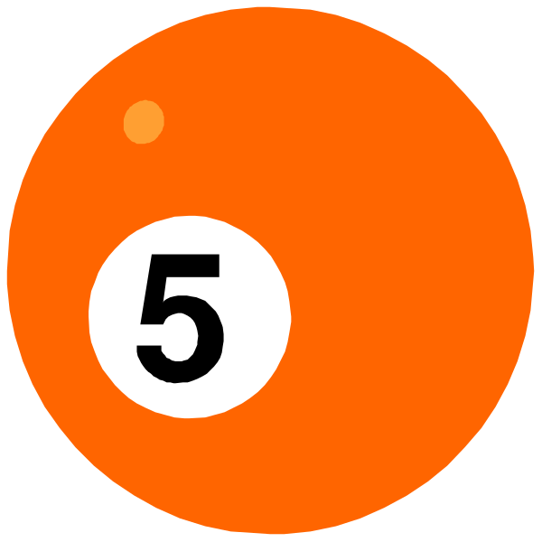 The image shows a graphic of two pool balls with numbers on them: 5 is orange and 6 is white against an indistinct background that resembles billiard table felt. There's no cue ball, rack, pockets, players or any other objects in the scene; it focuses solely on these numbered balls within a circular frame reminiscent of pool game elements. The image does not depict actions as there are only static items present and is set against an unidentifiable background that doesn't provide additional context about location or setting beyond being related to billi