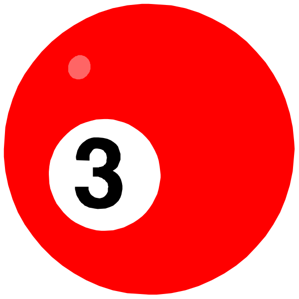 The image shows three red pool balls with white numbers on them: 3,2,1 from left to right against a black background. There is no additional context provided in this clip-art representation of billiard balls and pockets.