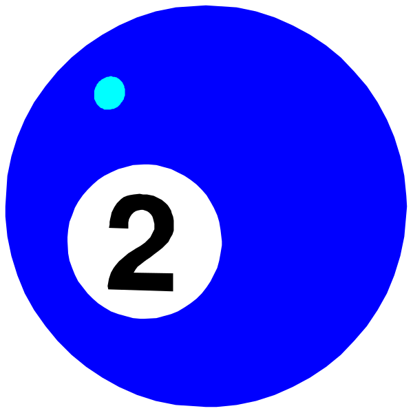 The image shows a blue pool ball with white numbering on it indicating "2" inside two circles against a black background.