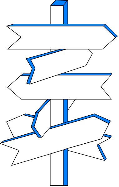 The image shows a collection of directional signs with arrows pointing to different directions on them, all attached together as if forming one large signpost in an abstract manner against a black background.