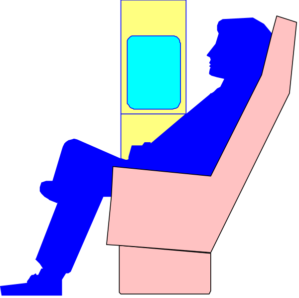 The image shows a person sitting on an airplane seat with their legs crossed atop another chair that is folded up against the wall of what appears to be an aircraft cabin interior.